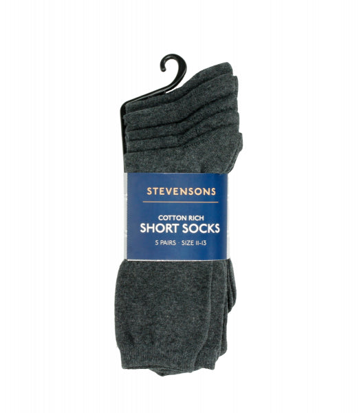 5 PACK CHARCOAL ANKLE SOCKS